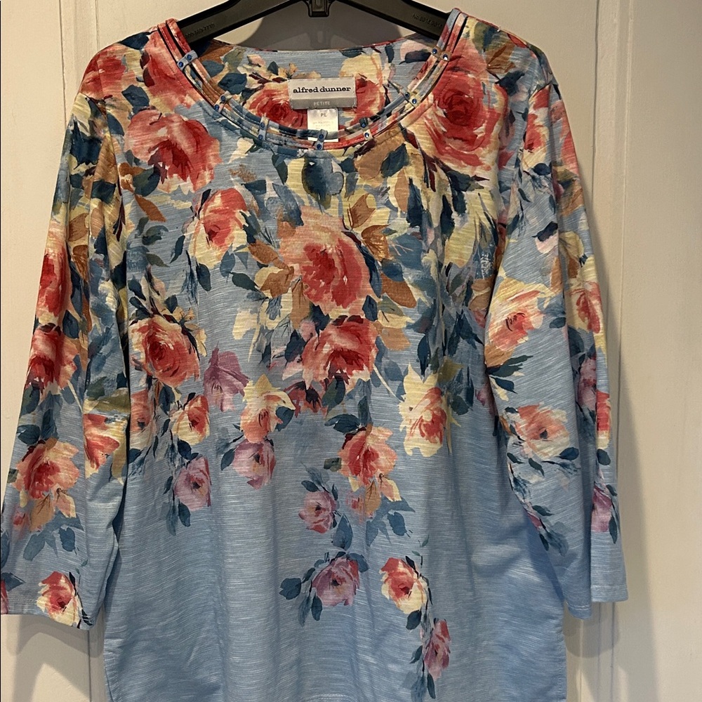 Alfred Dunner Women's Floral Long Sleeve Top - Blue and Red